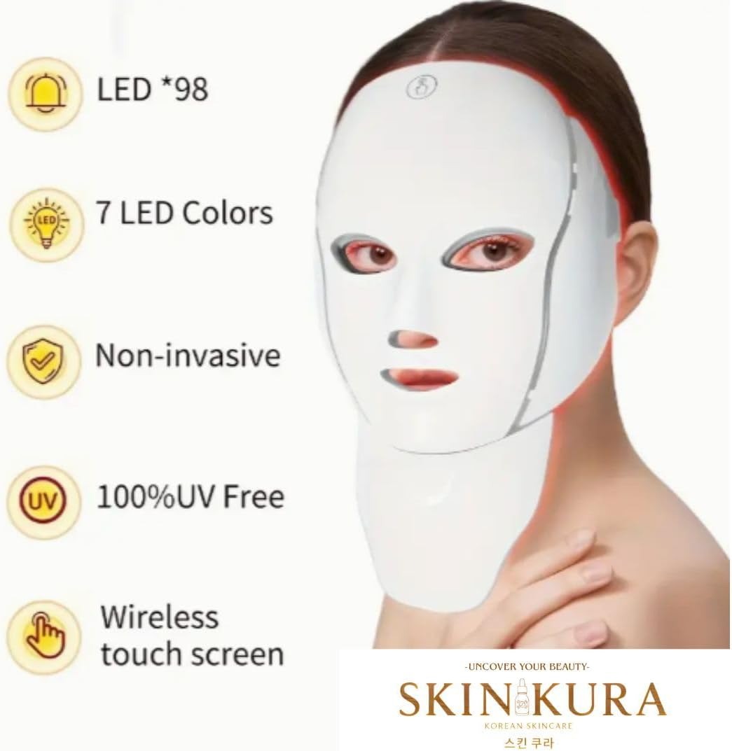 Skinkura LED Mask features: 7 colors, 5 intensity levels, rechargeable