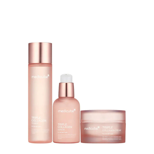 Medicube Triple Collagen Deep Glow Set — toner 140ml, serum 55ml, cream 50ml