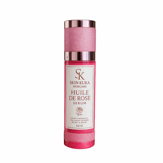 Skinkura Huile de Rose face serum 60 ml — pure rose & argan, crafted in Kelaat M’Gouna, Morocco, in the Valley of the Roses.